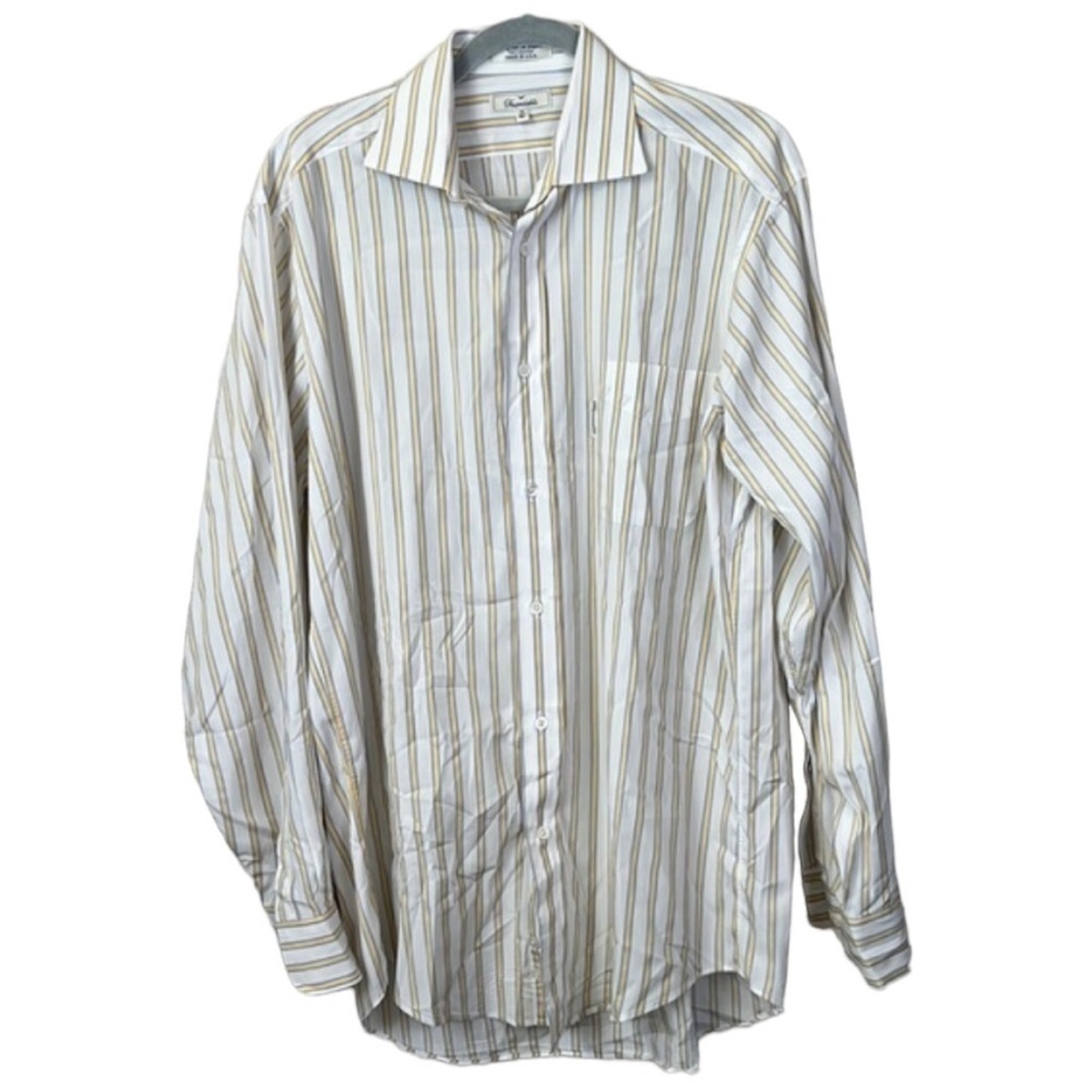 Faconnable Striped Blue And Yellow Dress Shirt Size 16L